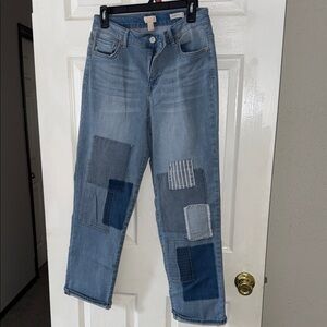 Lavish Light Blue Patchwork Boyfriend Jeans